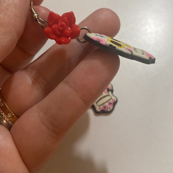 NEW White Day of the Dead Sugar Skull Drop Earrings - Picture 4 of 8
